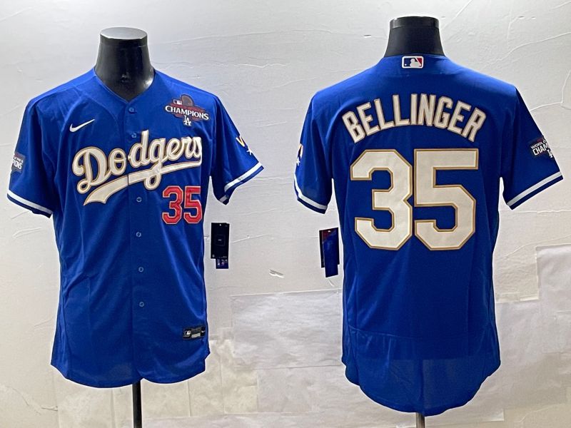 Men Los Angeles Dodgers #35 Bellinger Blue Gold Elite 2025 Nike MLB Jersey style 6